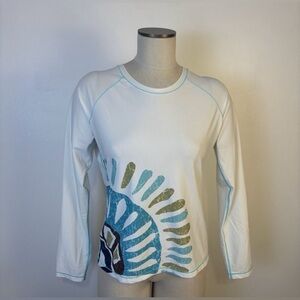 Athleta White Swim Rash Guard Long Sleeve - Sunburst Print